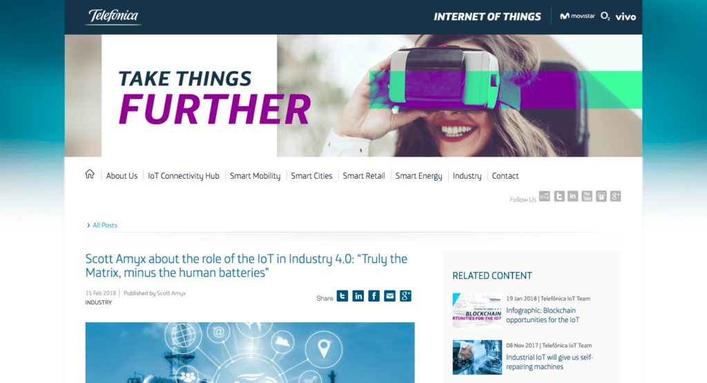 Scott Amyx Featured on Telefonica on IoT