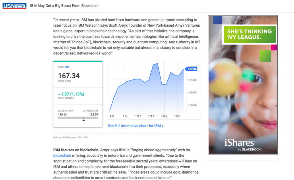 Scott Amyx on US News & World Report_IBM and Blockchain