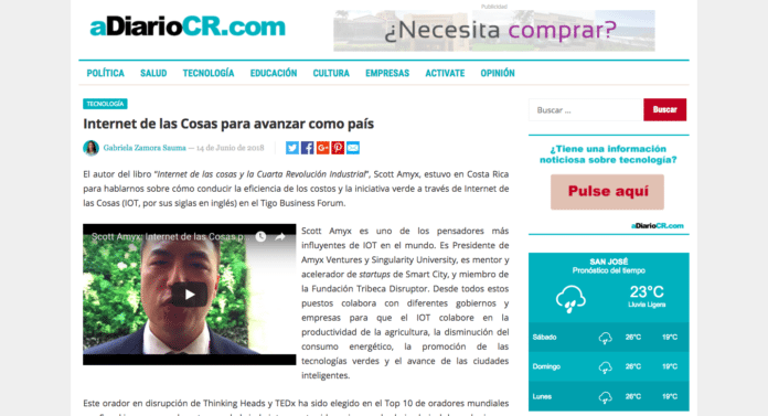 Scott Amyx Interviewed in Costa Rica on Smart Cities