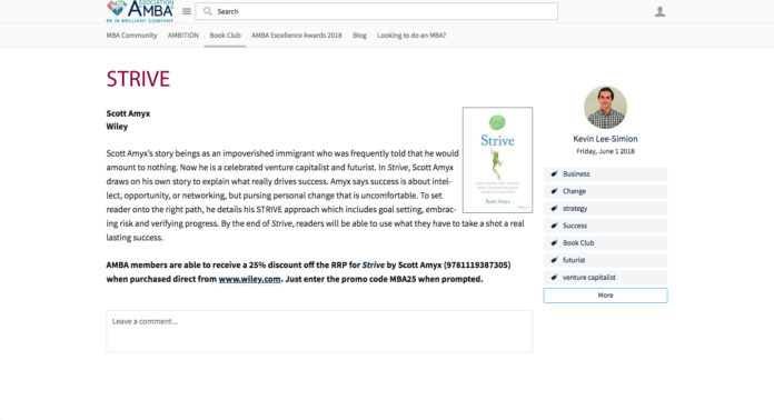 The Association of MBAs Recommends Scott Amyx's Strive Book