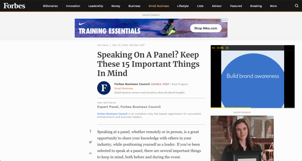 Scott Amyx Forbes Advice for Speaking on Panel