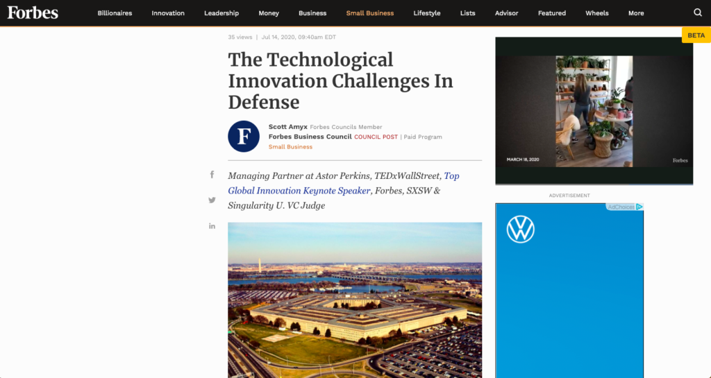 Scott Amyx Forbes Innovation in Defense